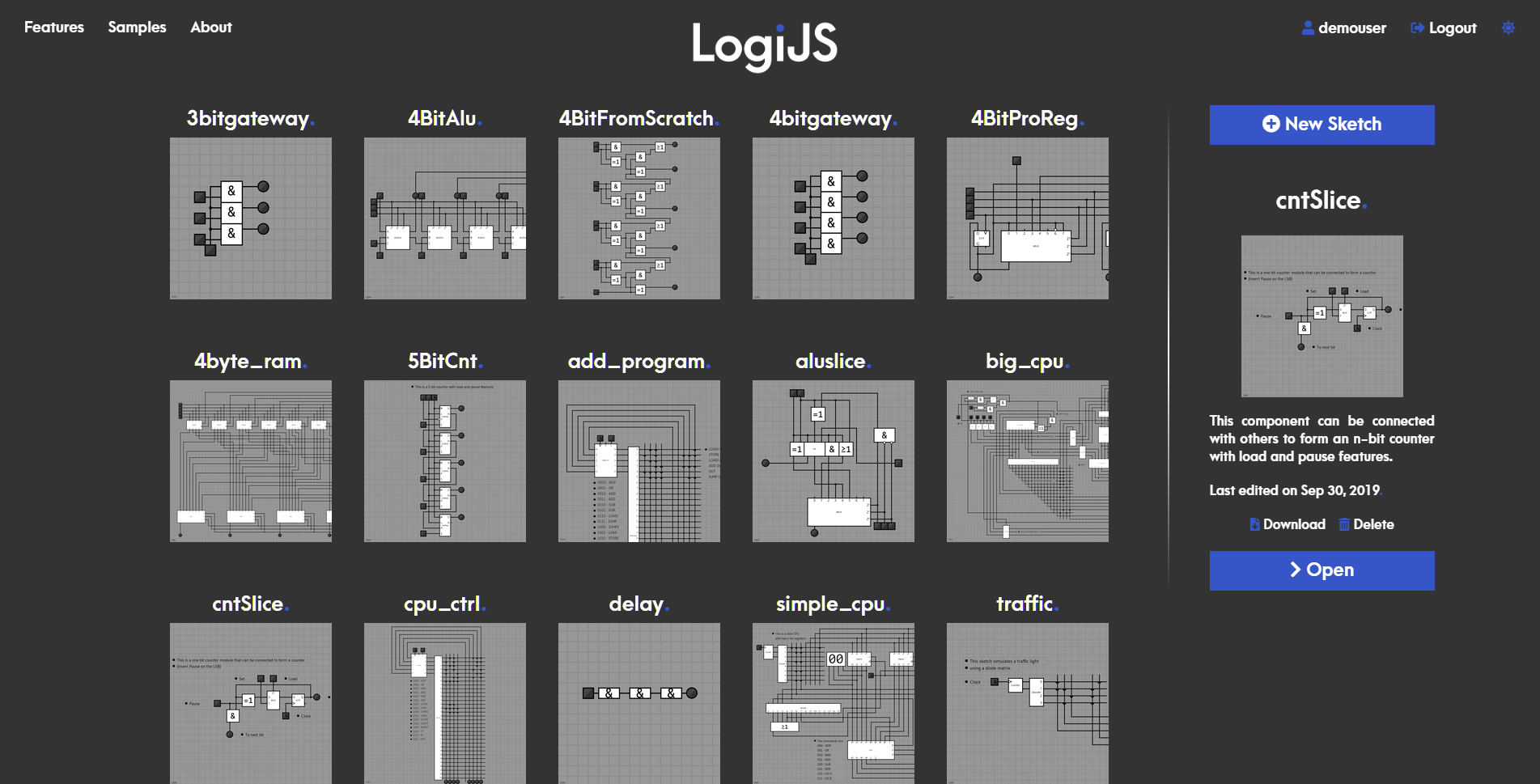 The LogiJS user dashboard